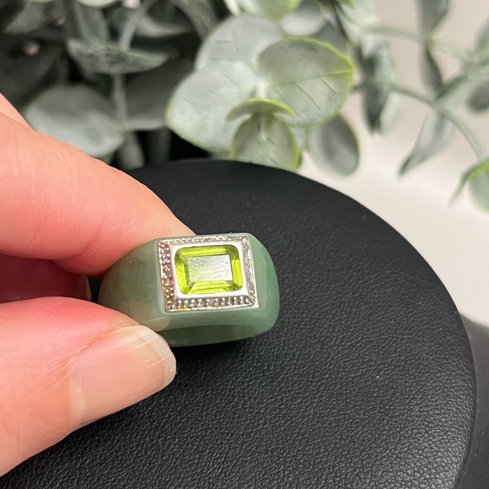 Green Jade Faceted Peridot 14K white  gold diamonds